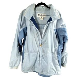 Columbia PFG Light Blue Full Zip Windbreaker Jacket Womens M Nylon Zip Pockets